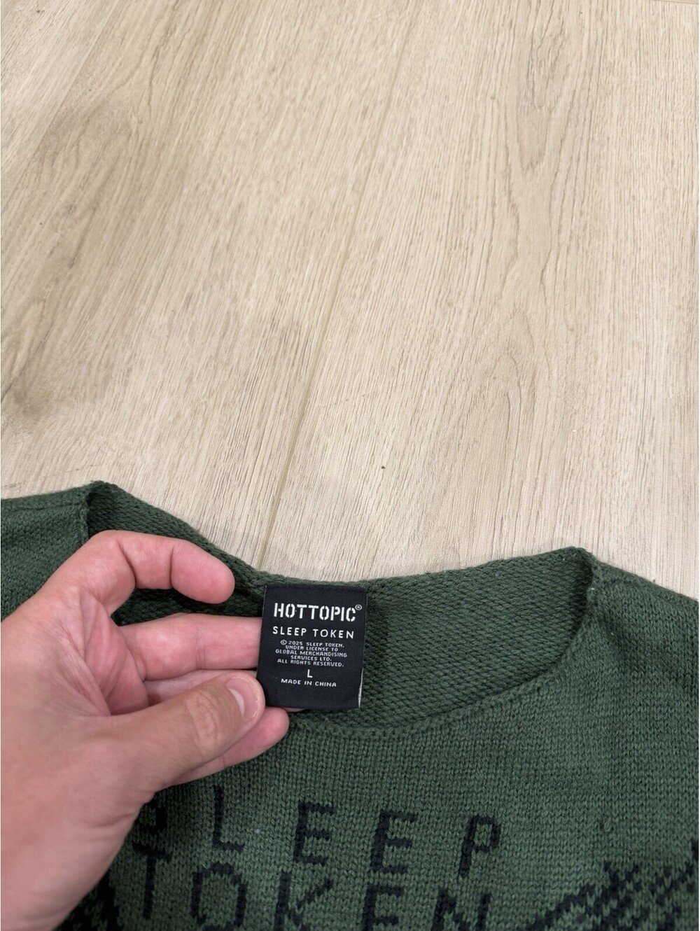 Hot Topic Sleep Token Green Cropped Knit Sweater Bell Sleeve Large - Picture 5 of 13